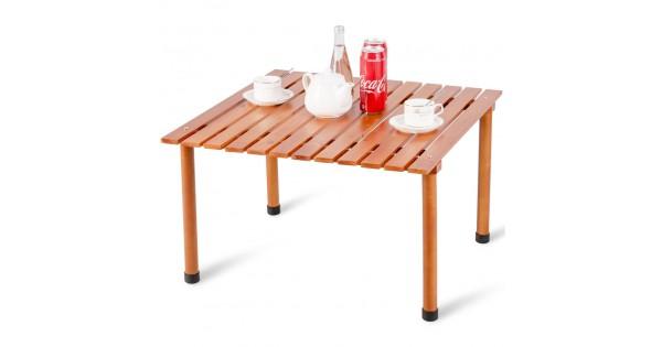 Folding Wooden Camping Roll Up Table with Carrying Bag for Picnics and Beach