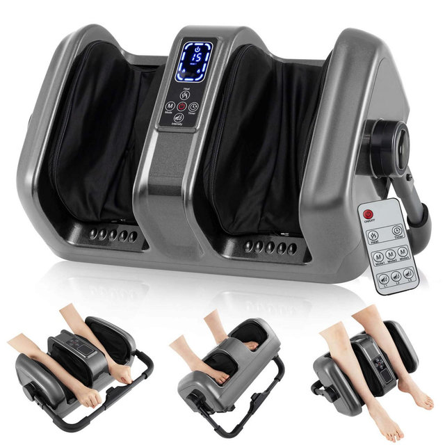 Costway Foot & Calf Massager Deep Kneading Shiatsu Massager Machine with Heat Gray