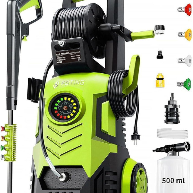 2025Upgraded Pressure Washer 5000PSI with Adjustable Touch Screen 8 Level, 34" Tall, 4 Quick Connect Nozzles,Inlet Hose&Filter&500mlFoam Cannon for Cars/Fences/Driveways/Home Cleaning,Yellow