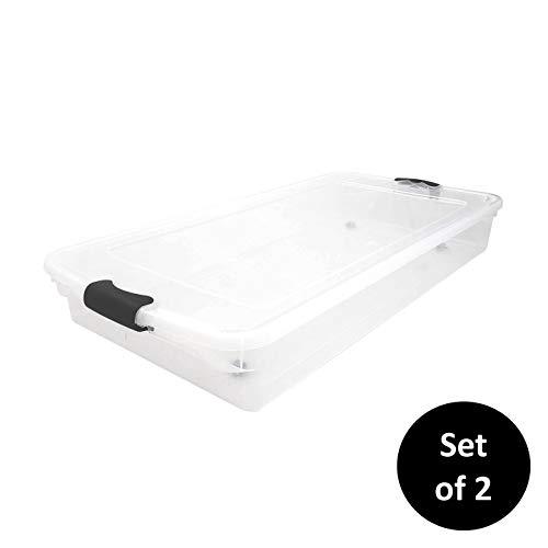 HOMZ 3470CLGRDC.02 Clear underbed Storage Container with lid, 60 Quart, Grey, 2 Pack