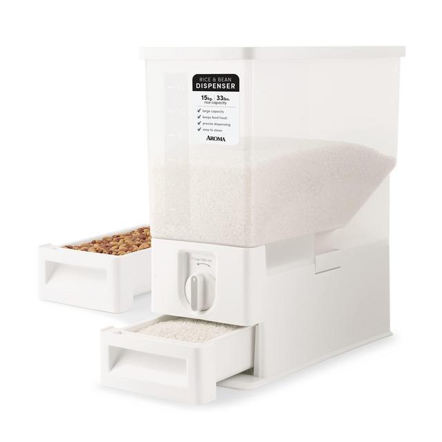 Aroma Housewares 33 lbs Rice Bean Dispenser, Dry Food Storage Bin (ARD-133), White