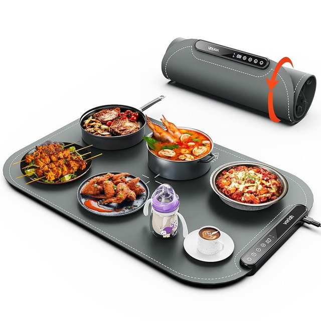 Food Warming Mat, Voriah Electric Warming Tray, Silicone Warming Mat for Food, Heating Mat for Food with 8 Adjustable Temperature 8 Hours Timing, Versatile Food Warmers for Parties Buffets