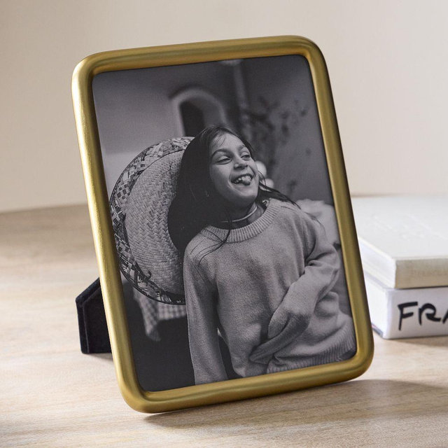 Modern Rounded Metal Tabletop Frame, Antique Brass, 8X10