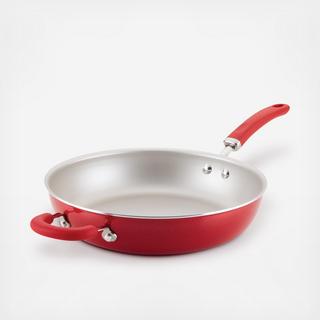 Create Delicious Aluminum Nonstick Deep Skillet with Handle Helper
