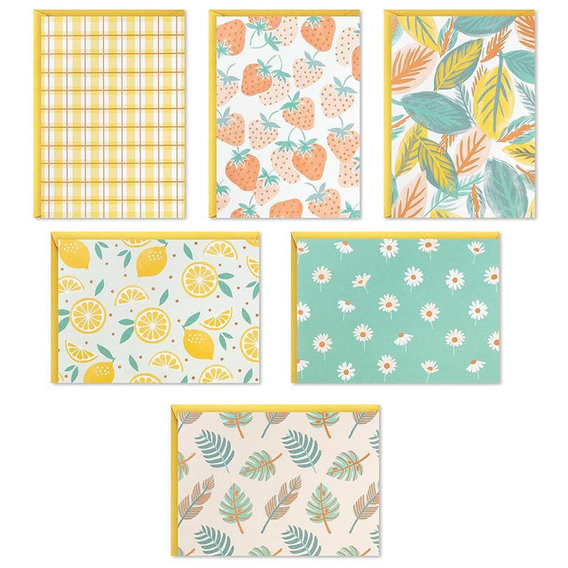 Hallmark Blank Cards Assortment, 24 Cards with Envelopes (Citrus, Greenery, Gingham, Strawberries)