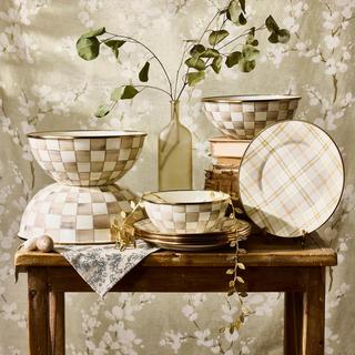 Mocha Check Stainless Steel Everyday Bowl