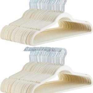 Slim Velvet Non-Slip Hangers, Ivory/Beige, 100-Pack