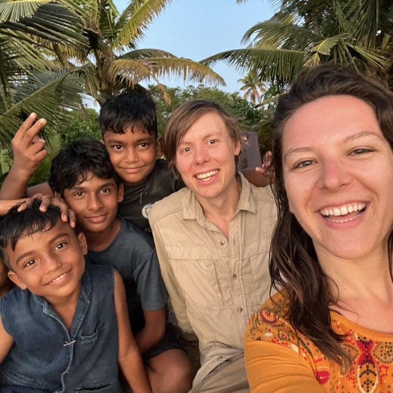 making friends on a beach in India