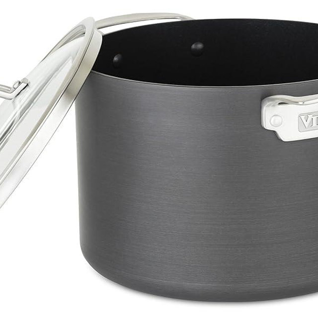 Viking Culinary Hard Anodized Nonstick Stock Pot, 8 Quart, Includes Glass Lid, Dishwasher, Oven Safe, Works on All Cooktops including Induction, Gray