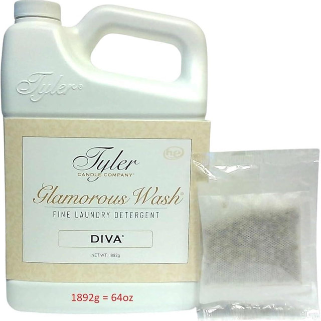 Tyler Candle wash Laundry Detergent, Diva, Liquid, 64 Fl Oz HE Safe w/Dryer Sachet Pouch oh