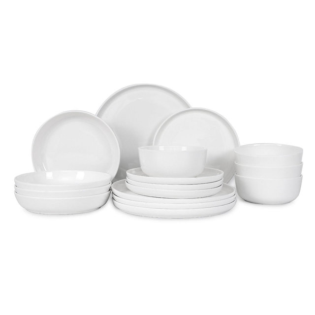TABLE 12 Natural White Dinnerware Set 16 Pc Microwave and Dishwasher Safe, White
