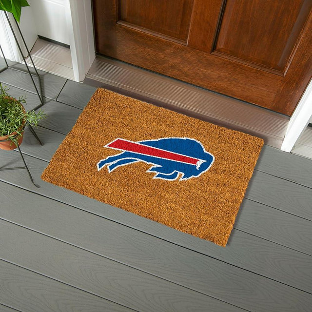NFL Buffalo Bills Natural Coir Doormat, Official Full Color Team Logo, 28 x 16 Inches, Non Slip Back, Front Door Welcome Floor Mats, Indoor Outdoor Entrance Home Décor