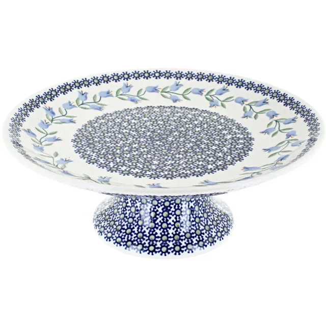 Blue Rose Polish Pottery Tulip Pedestal Cake Plate