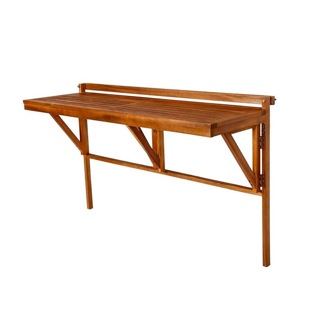 Patio Wise Outdoor Folding Balcony Table, Foldable Acacia Wood Deck Bar, Portable Apartment, Balcony, Railing, & Porch Furniture, 55-Inches W x 15 3/4-Inches D x 31.97-Inches H, Teak