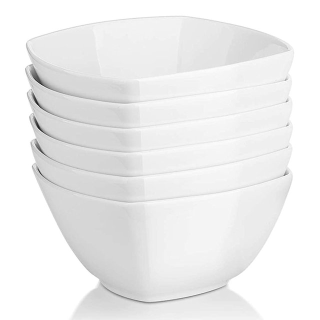 DOWAN Square Cereal Bowls Set - 27 Ounces Porcelain Soup Bowls, White Serving Bowl for Salad Pasta Dessert Snack, Chip Resistant, Dishwasher & Microwave Safe, Set of 6