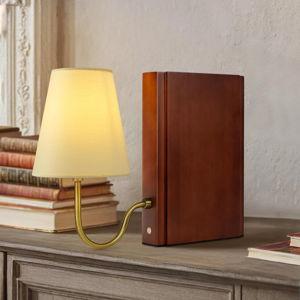 AELS Wooden Bookshelf Lamp with Bulb, Table Lamp with Linen Shade, 3-Color Dimmable Touch Control, Modern Decorative Bookend, Book Sconce for Office Home Bedroom Bookshelf, Dark Brown