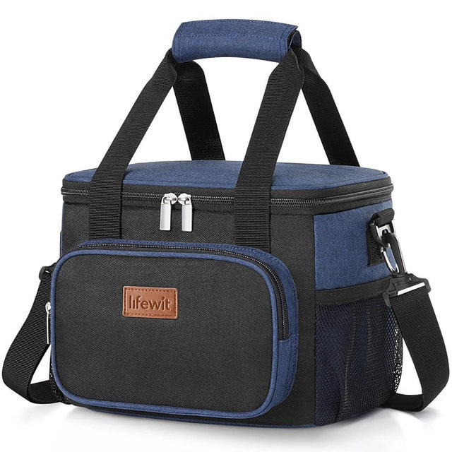Lifewit Medium Lunch Bag Insulated Lunch Box Soft Cooler Cooling Tote for Adult Men Women, Black and Blue 12-Can (9L)