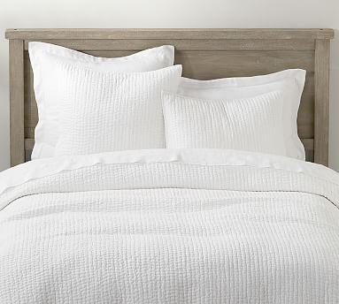 Stonewashed Cotton Pick-Stitch Quilt & Sham - White