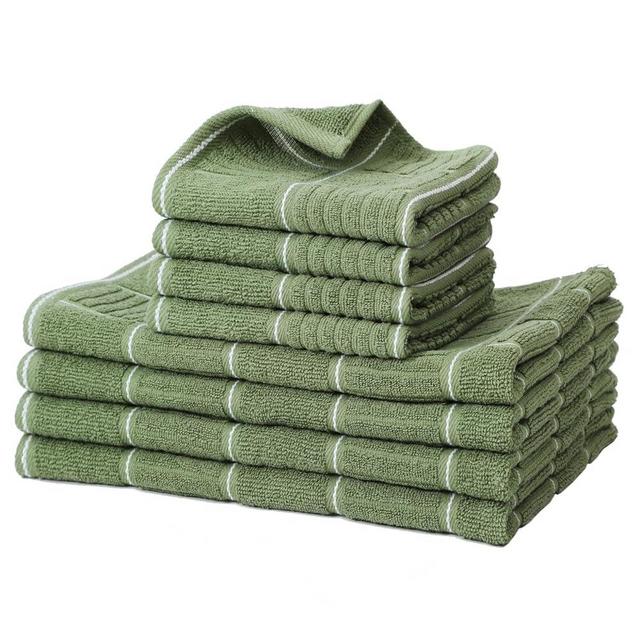 Glynniss Kitchen Towels and Dishcloths Set, Four Dish Towels 16x26 Inches, Four Absorbent Dish Cloths for Washing Dishes 12x12 Inches, Cleaning and Drying for Everyday Use Pack of 8 (Green)