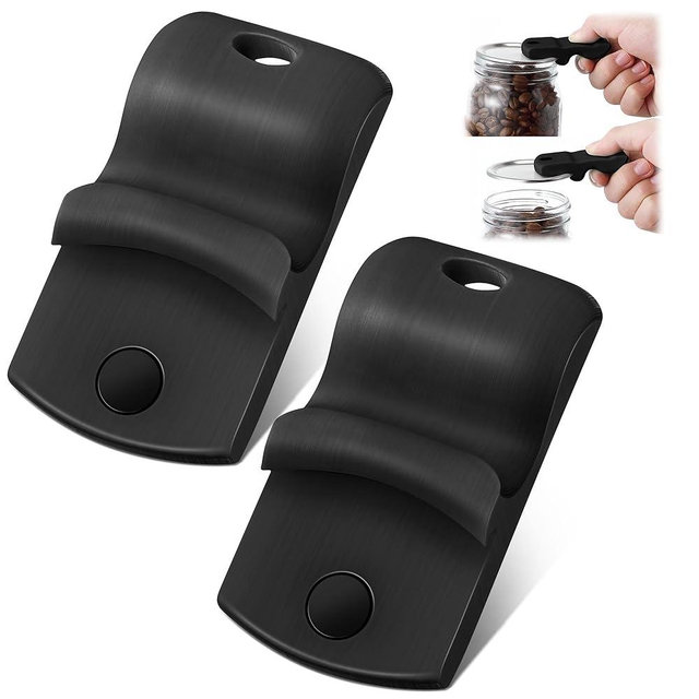 2 Pack Canning Jar Opener with Magnets, Mason Jar Opener For Canning Lids, for Regular and Wide Mouth Lids, Powerful Magnet for Easy Refrigerator Storage, Releases Vacuum Seal(Black)