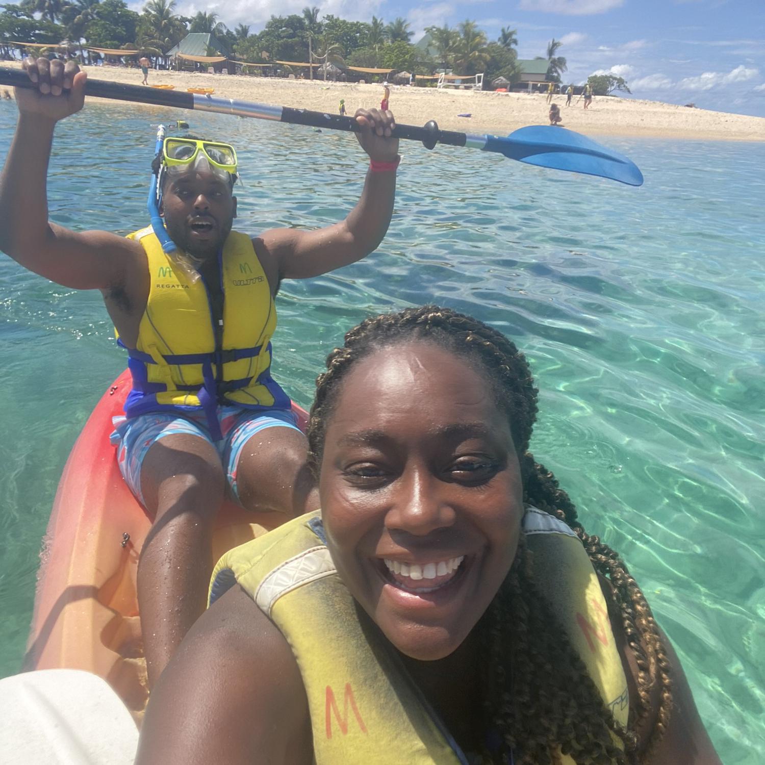BULA BULA! Our first trip outside the country! Fiji was so fun and shortly after this moment, our kayak flipped over #MissionSuccessful