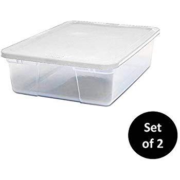 HOMZ Snaplock Clear Storage Bin with Lid, Medium-28 Quart (Set of 2), White, 2 Sets