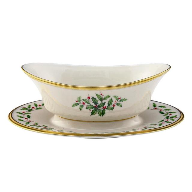 Lenox China HOLIDAY Gravy Sauce Boat & Liner for Xmas Dimension
