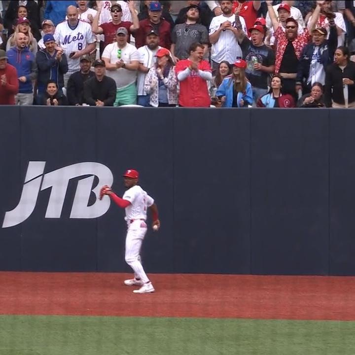 We originally planned on watching only one Phillies’ game in London. However, on a whim, we decided to go see their second. Somehow we got front row seats and you could see us on TV during a fly ball!