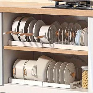 VATENICK Expandable Pot Lid Organizer, Expandable Pot and Pan Organizer for Cabinet, Dish Drainer and Pull-Out Drawers, Dishes, Baking Dishes
