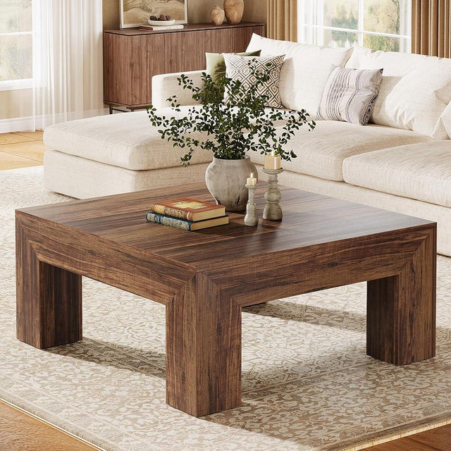 Tribesigns 39.4-Inch Square Coffee Table for Living Room, Farmhouse All MDF Center Cocktail Tea Table with Sturdy Wooden Legs, Easy Assembly, Dark Brown