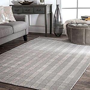 nuLOOM Hand Loomed Herringbone Cotton Flat Woven Area Rugs, 4' x 6', Grey