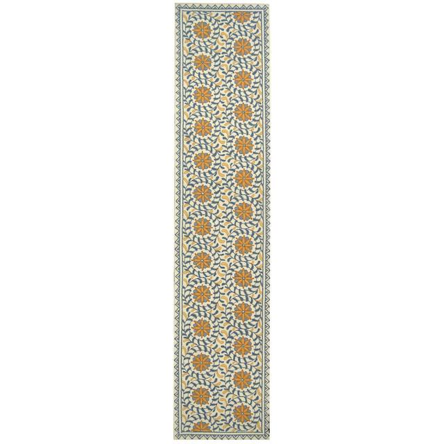 2'6"x10' Runner Floral Hooked Ivory/Blue - Safavieh