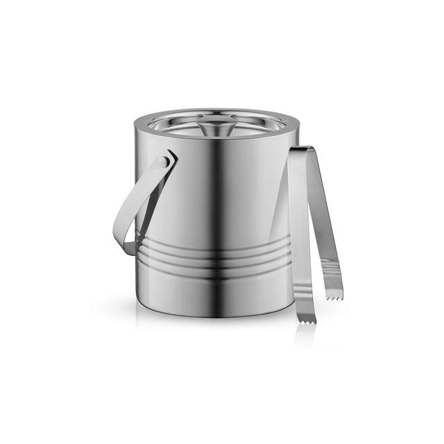 JoyJolt Metal Double Wall Ice Bucket with Lid, Ice Tongs and Strainer 3L Insulated Ice Bucket