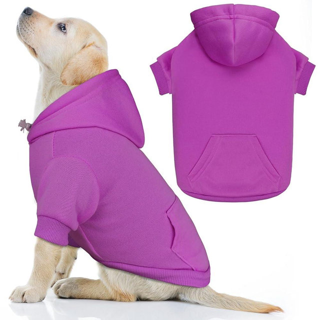 Dog Hoodie Dog Sweaters for Large Dogs Pet Sweater Solid Soft Brushed Fleece Pet Clothes Hoodie Sweatshirt with Pocket(Purple-L)