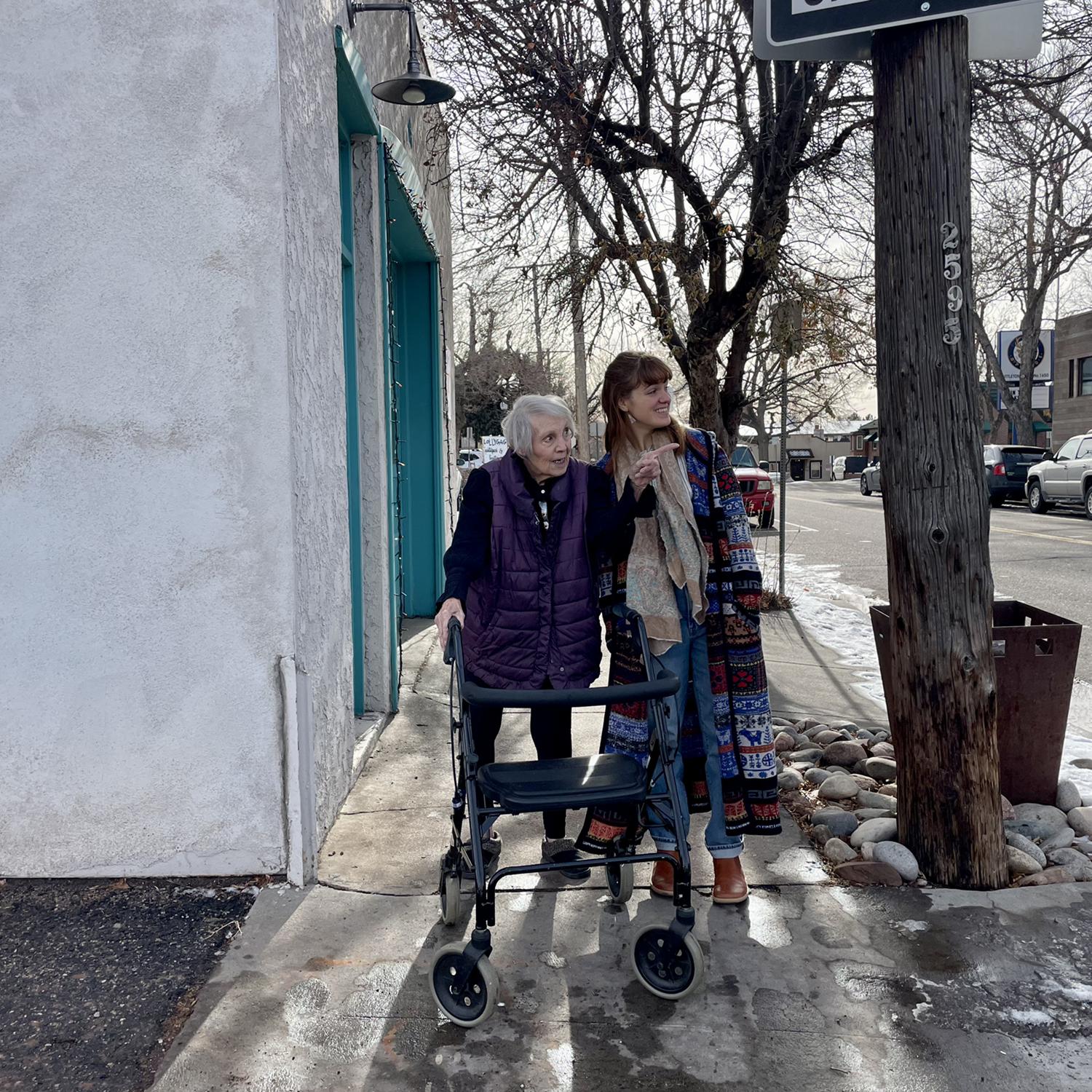 Lucille and Deeda window shopping in Golden, CO