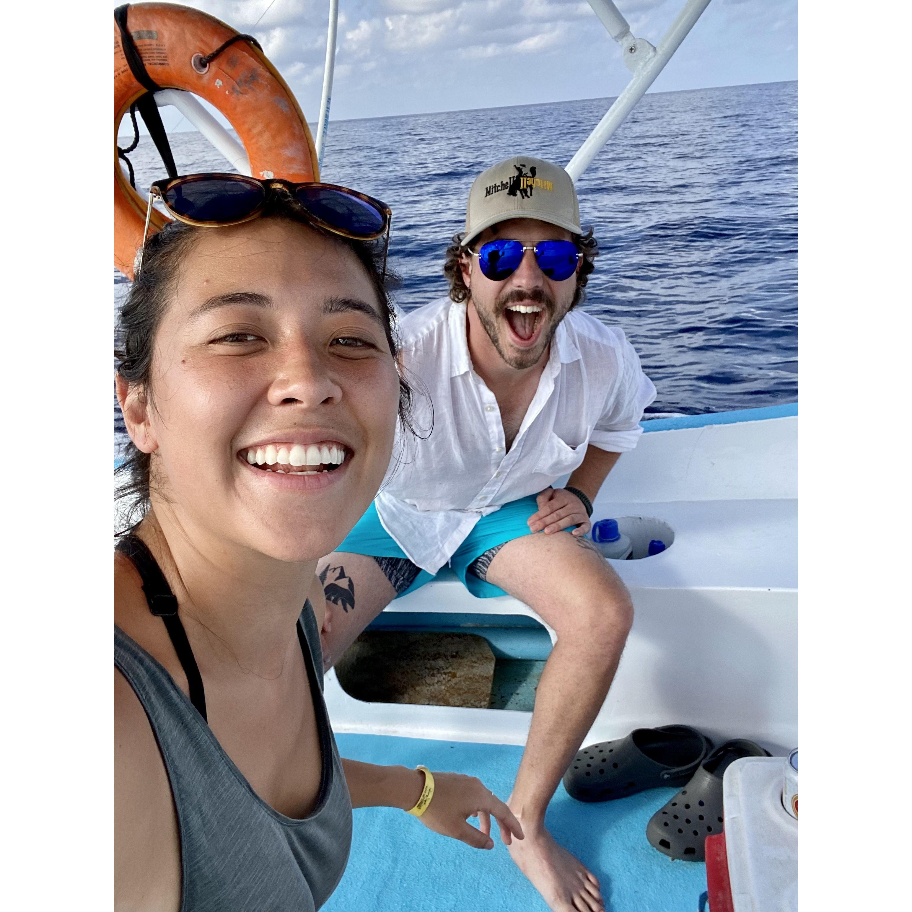Our first trip out of the country together! Mexico in July of '21. About 6 hours after this photo was taken, Zac got a debilitating case of sun poisoning and almost passed out at dinner.