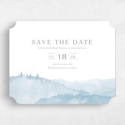 Blue Ticket Wedding Save the Date - Denver Landscape