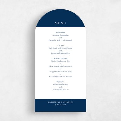 Blue Arch Wedding Menu - Potter
