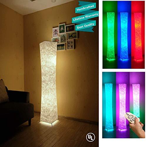 61" Soft Light Floor Lamp,LEONC RGB Color Changing LED Tyvek Fabric Shade Modern Floor Lamp with Fabric Shade & 2 Smart LED Bulbs for Livingroom Bedroom Warm Atmosphere Tyvek Dupont 10 x 10 x 61 inch