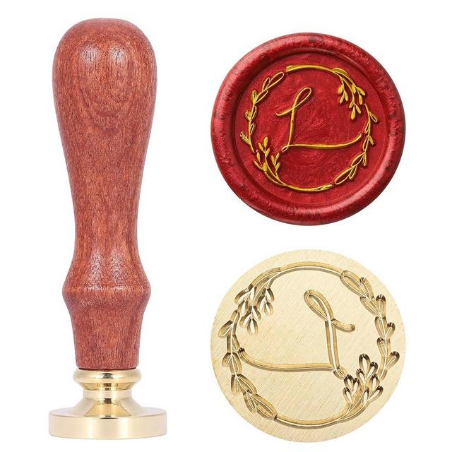 Yoption Handwritten Letter L Wax Seal Stamp, Vintage Initial Alphabet with Olive Branch Sealing Wax Stamp