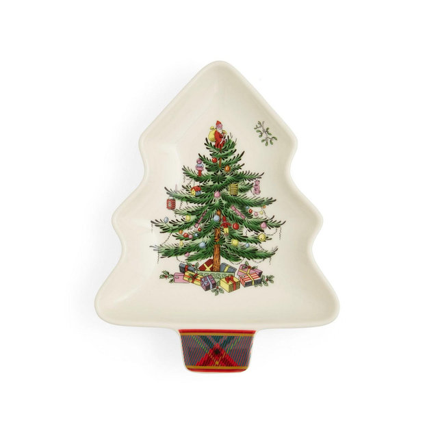 Spode Christmas Tree Tartan Shape Spoon Rest