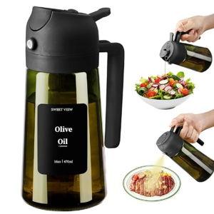 Olive Oil Dispenser and Oil Sprayer – 16oz/470ml Glass Light-Proof Oil Pourer for Kitchen, Air Fryer, Cooking, Salad, and BBQ