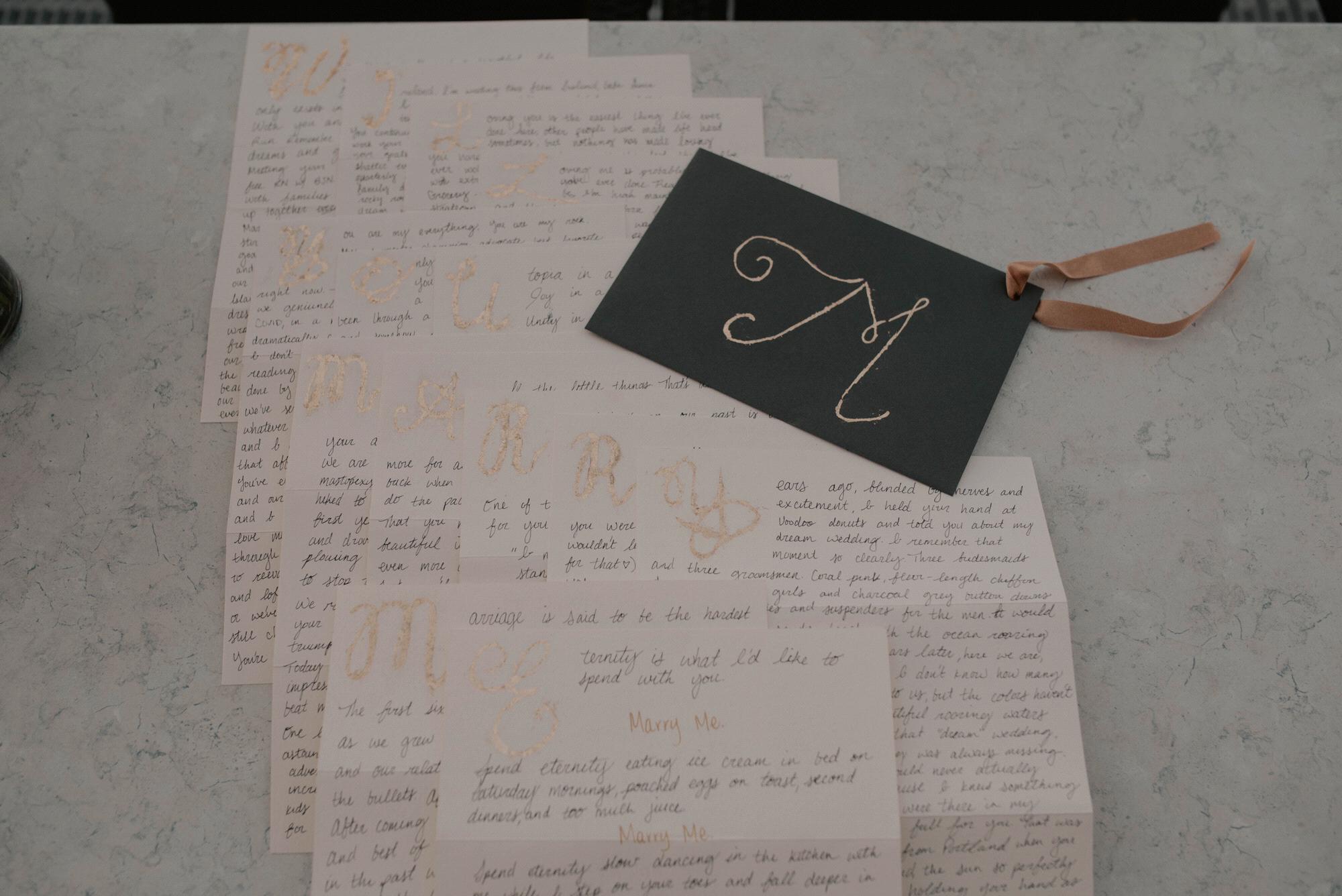 Ashlyn’s Letters to Mara that spelled out “Will You Marry Me?”