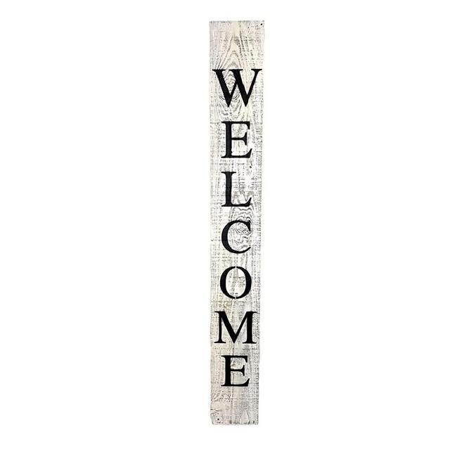 BarnwoodUSA | Farmhouse Rustic Welcome Sign for Front Porch | 5ft Front Door Décor | Vertical Barnwood Welcome Sign | Antique Outdoor Standing Sign | Sturdy | White Wash