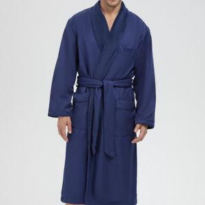 Microfiber Shawl Robe Lined in Plush Navy OSFA