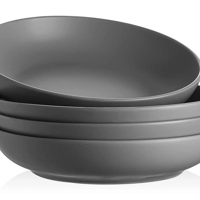 Y YHY Pasta Bowls 32oz, Large Salad Serving Bowls, Soup Bowls Set of 4, Porcelain Pasta Plates and Bowls Sets, Microwave Dishwasher Safe, Grey