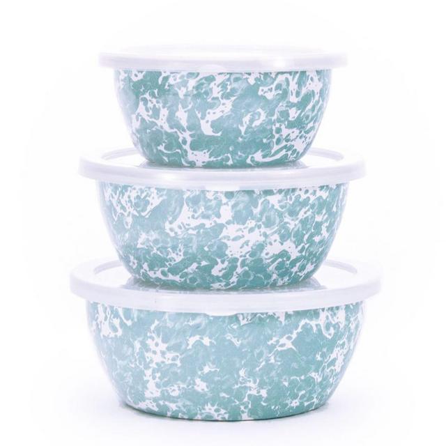 Sea Glass Enamel Lidded Bowls, Small