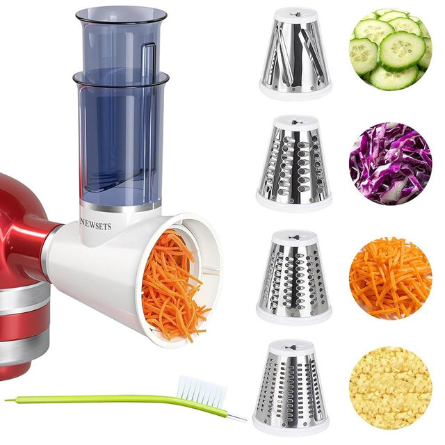 Slicer Shredder Attachment for KitchenAid Stand Mixers, Cheese Grater Attachments, Vegetable Slicer Salad Maker Accessories for Kitchenaid, Food Slicers with 4 Blades, Dishwasher Safe