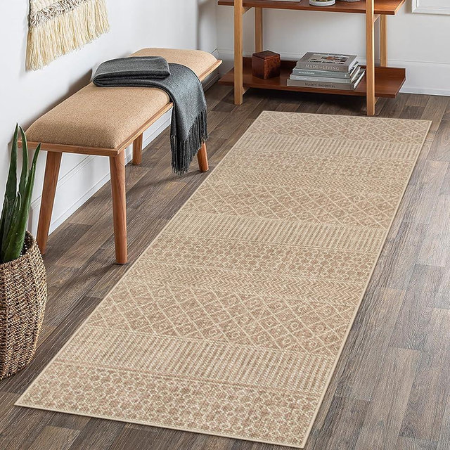 Lahome Farmhouse Geo Hallway Runner 2x6, Washable Beige Kitchen Runner Rug 6 ft Non-Skid Rug Runner, Ultra-Thin Modern Runners for Hallways Indoor Carpet Runner for Entry Hall Bedroom