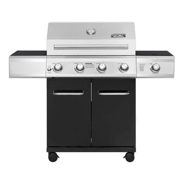 Monument Grills 13478 4-Burner Propane Gas Grill in Black with LED Controls and Side Burner
